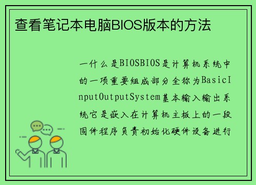查看笔记本电脑BIOS版本的方法